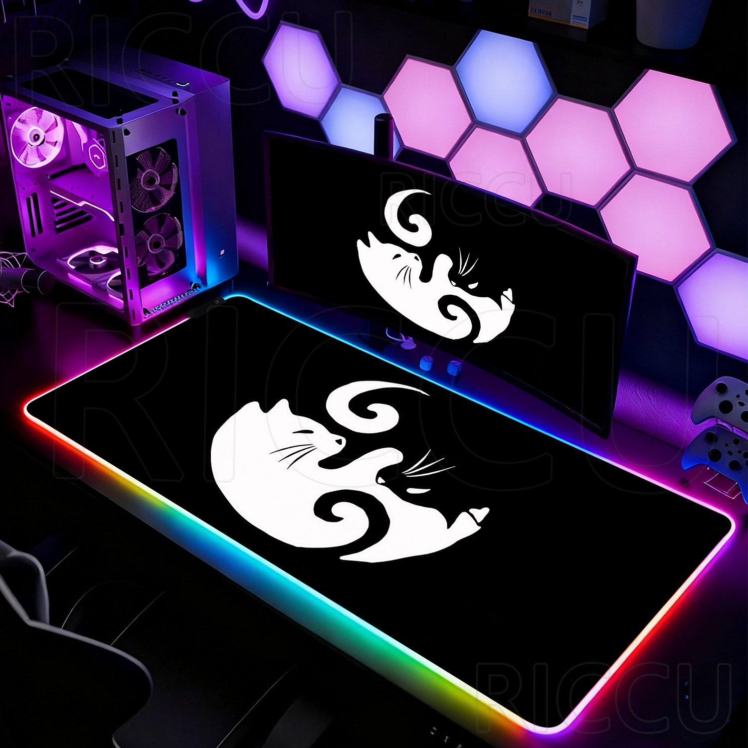 Laptop Accessories Rgb - RGB HD Zwart-wit Kat Schattig Muismat